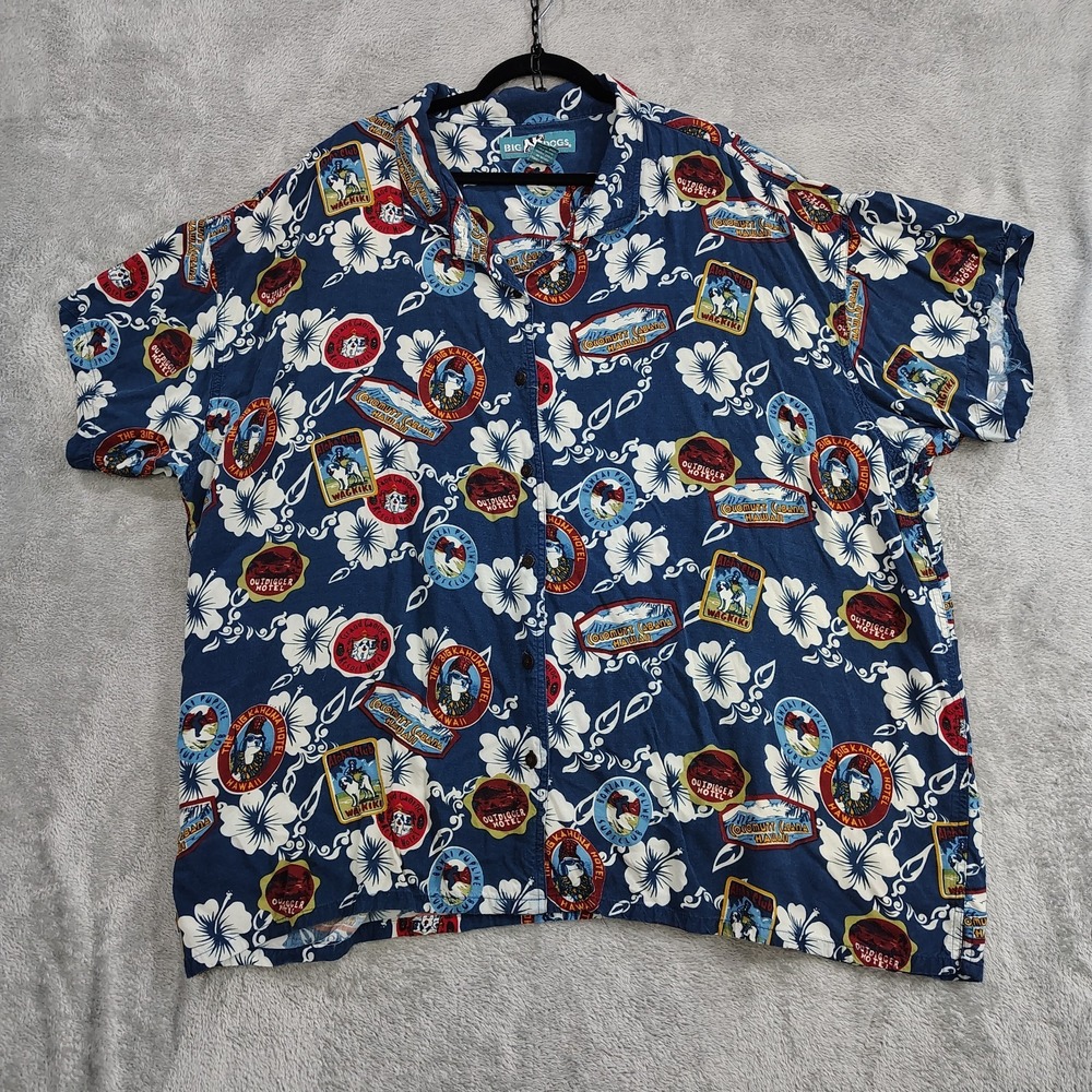 Vintage Big Dogs Button Up Shirt Womens Plus 4X Hawaiian Floral Scene‎ Easy Wear